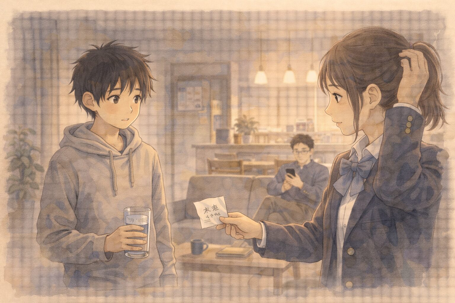 くしゃくしゃのメモを見てナオに差し出す姉