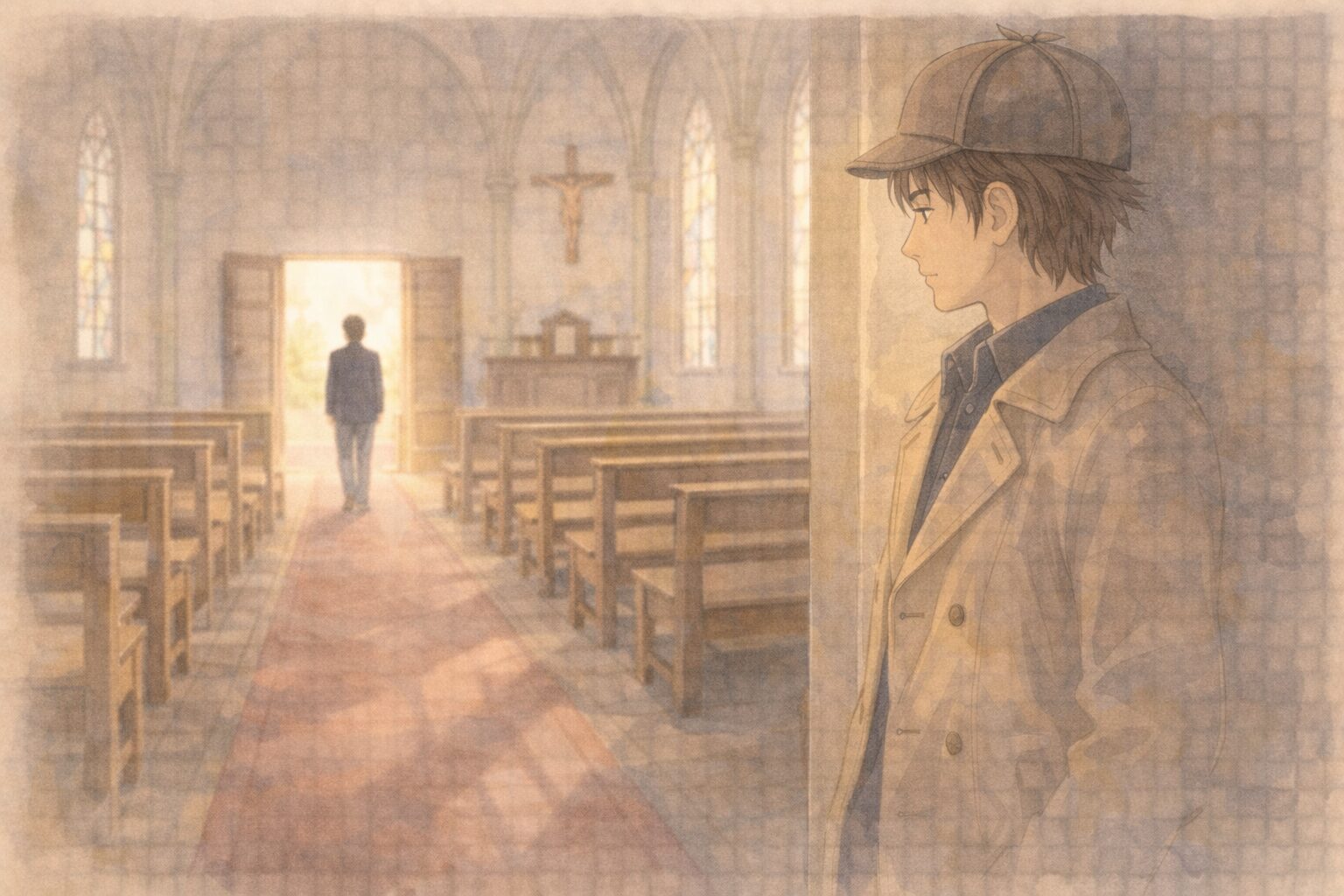 教会の外へ出て、そのまま歩き出すナオの後ろ姿
