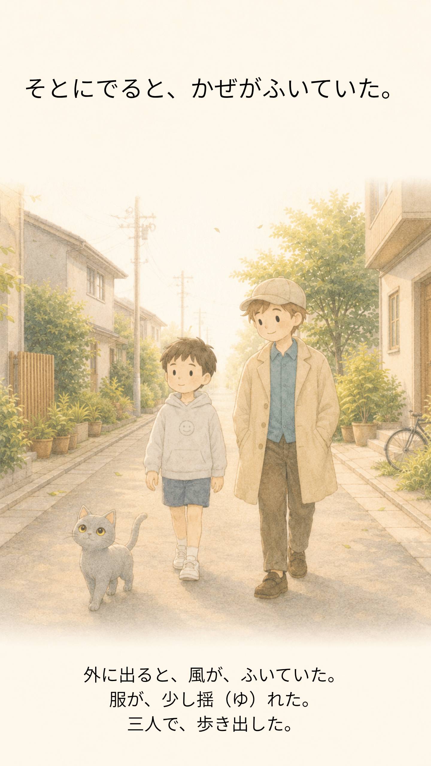 おとうさんと外へ出る。風がふいていた