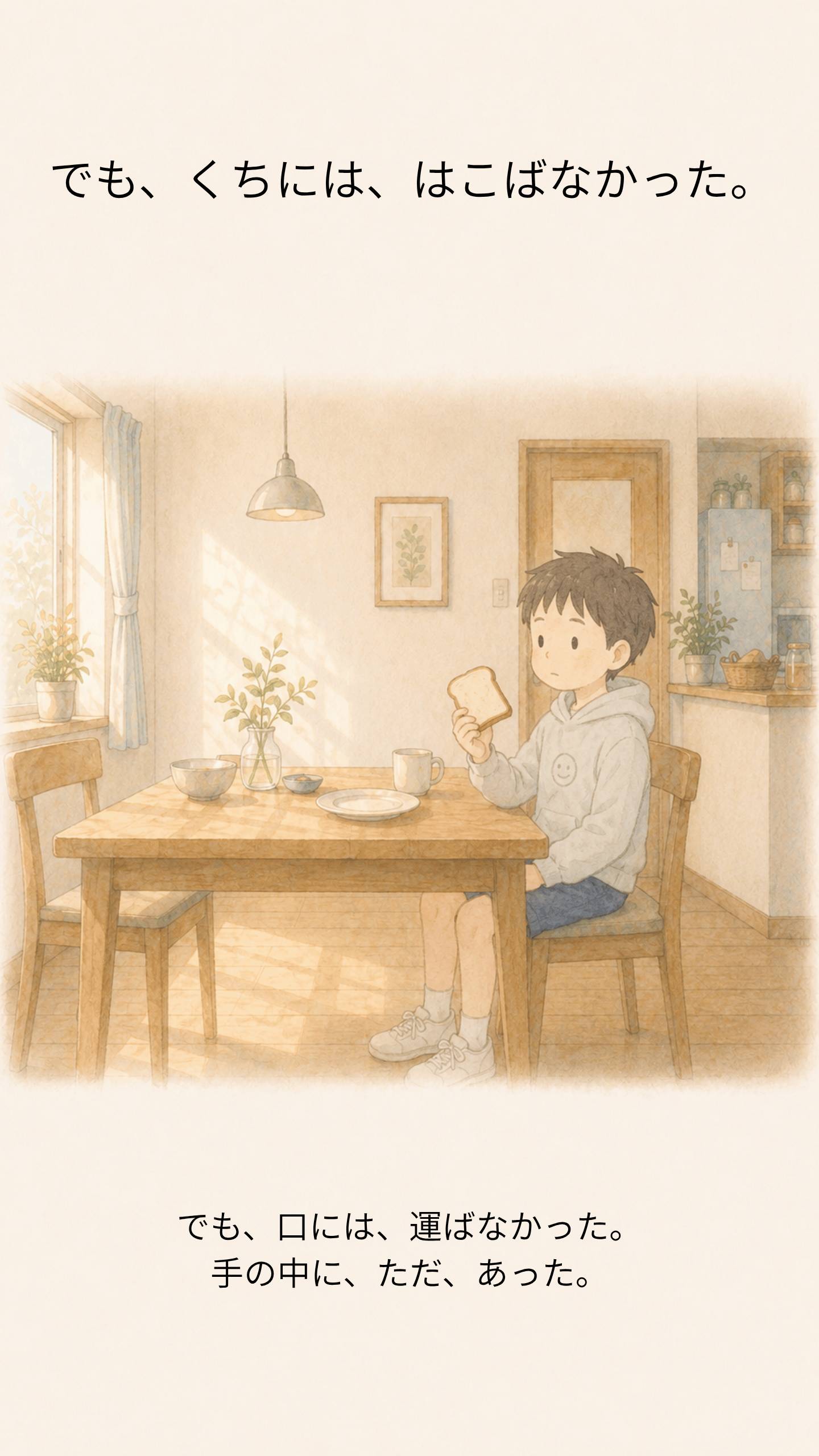 でも、口には運ばなかった。手の中に、ただ、あった