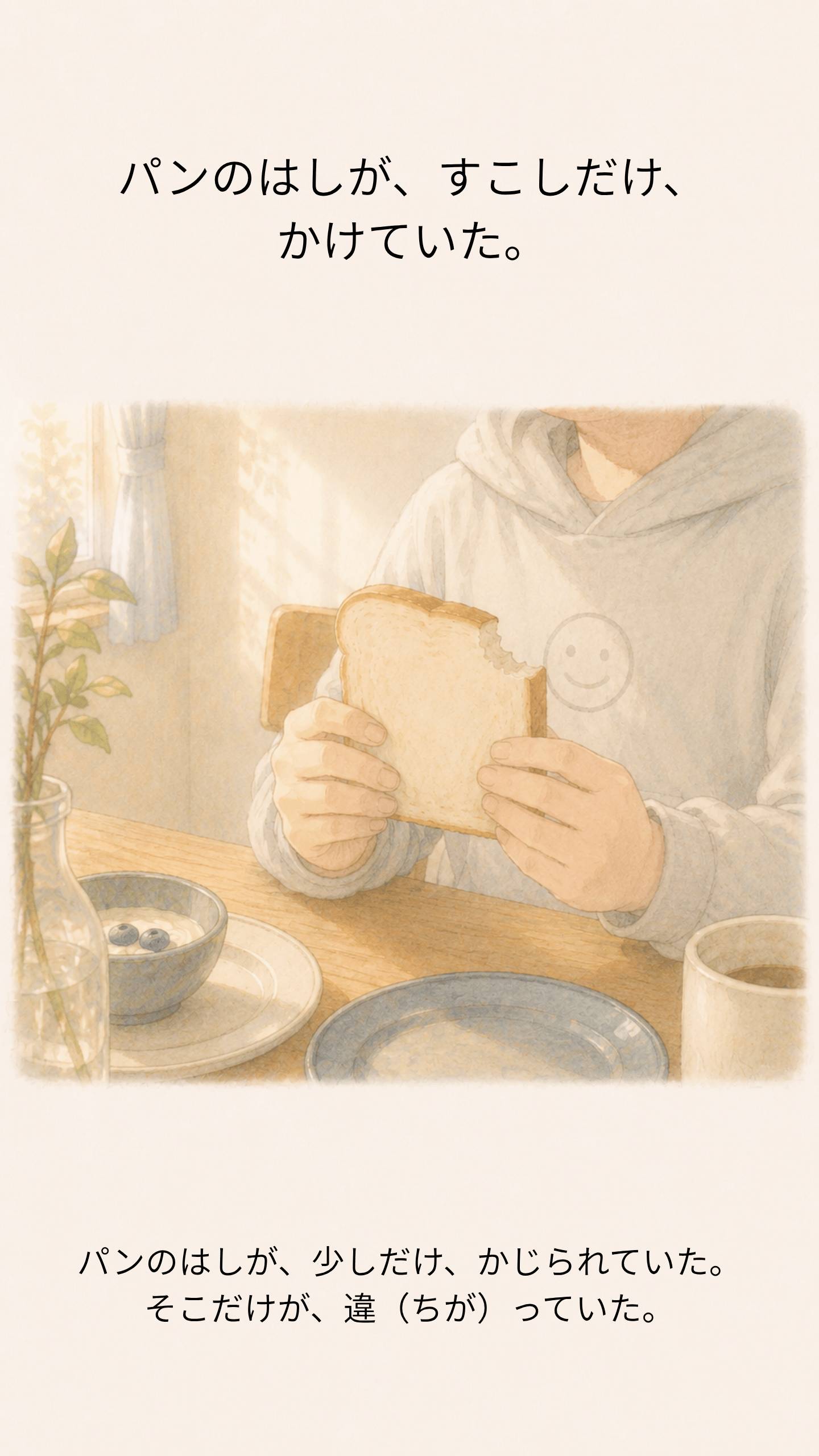 パンのはしが少しだけかじられていた。そこだけが違っていた