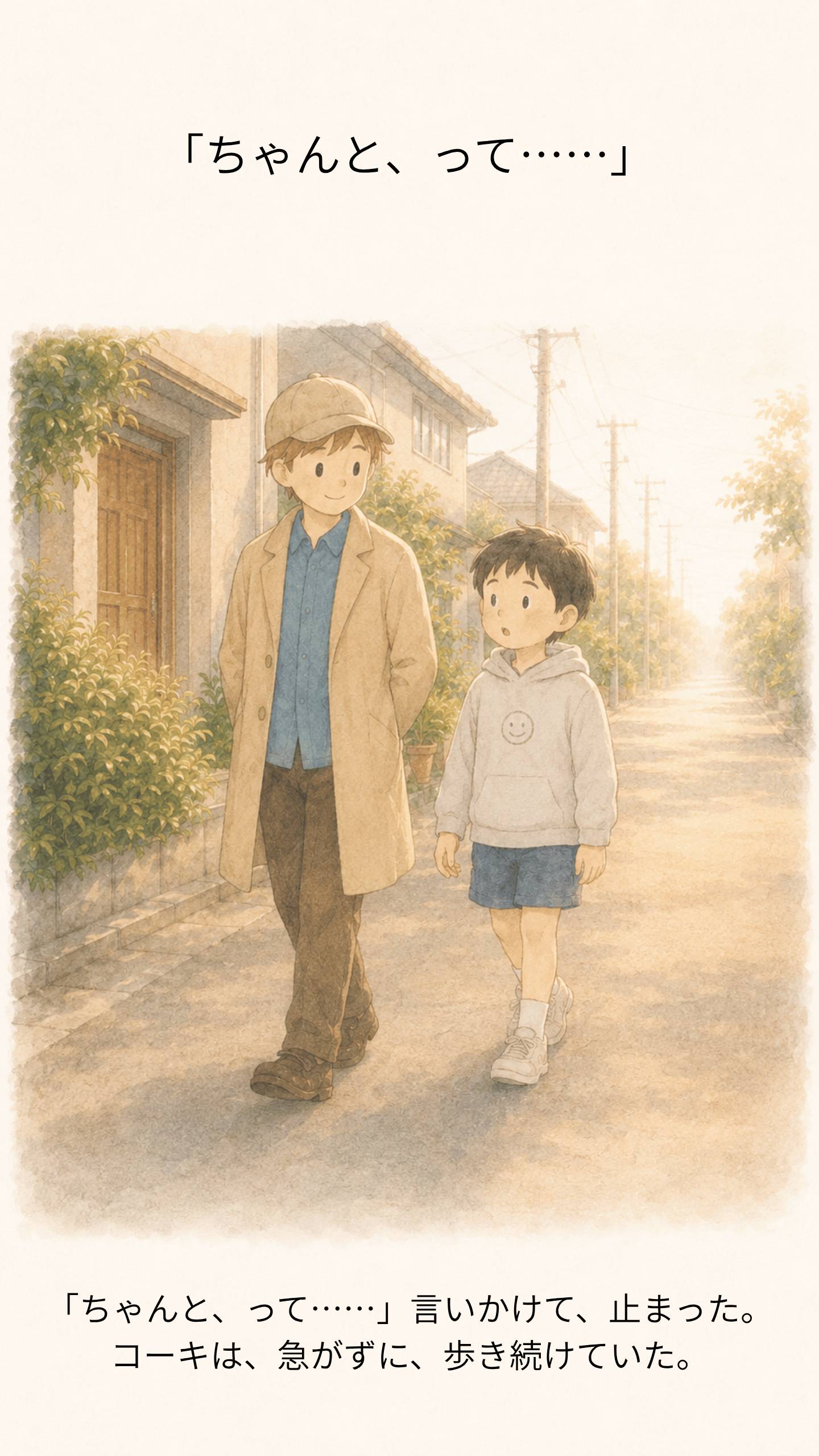 「ちゃんと、って……」言いかけて止まった。コーキは急がず歩き続けた