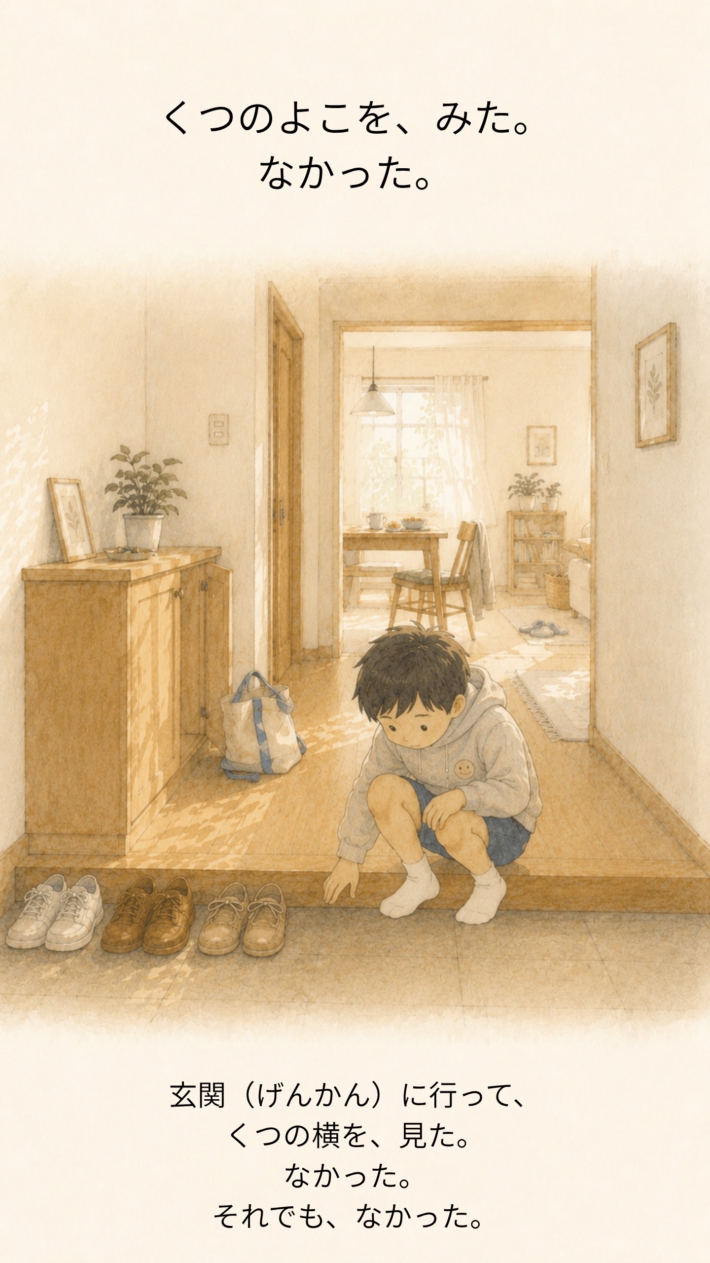 くつをそろえても探していたものが見つからないリク