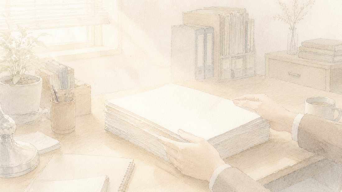 書類の束を整える二人の手元