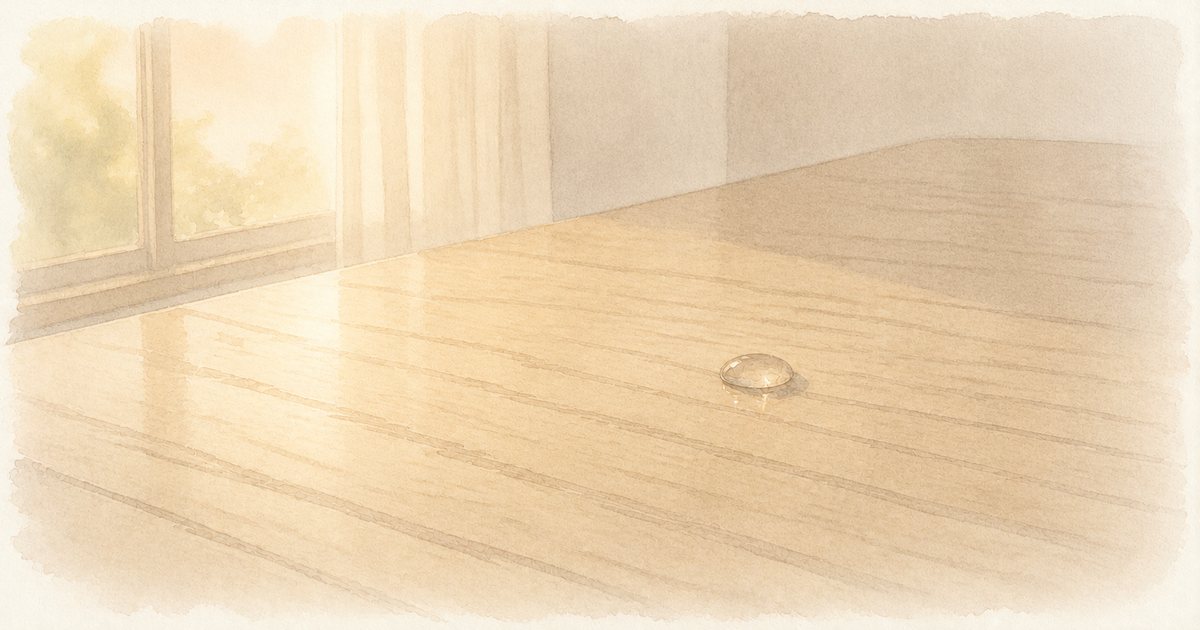 木の床に落ちた小さな水滴