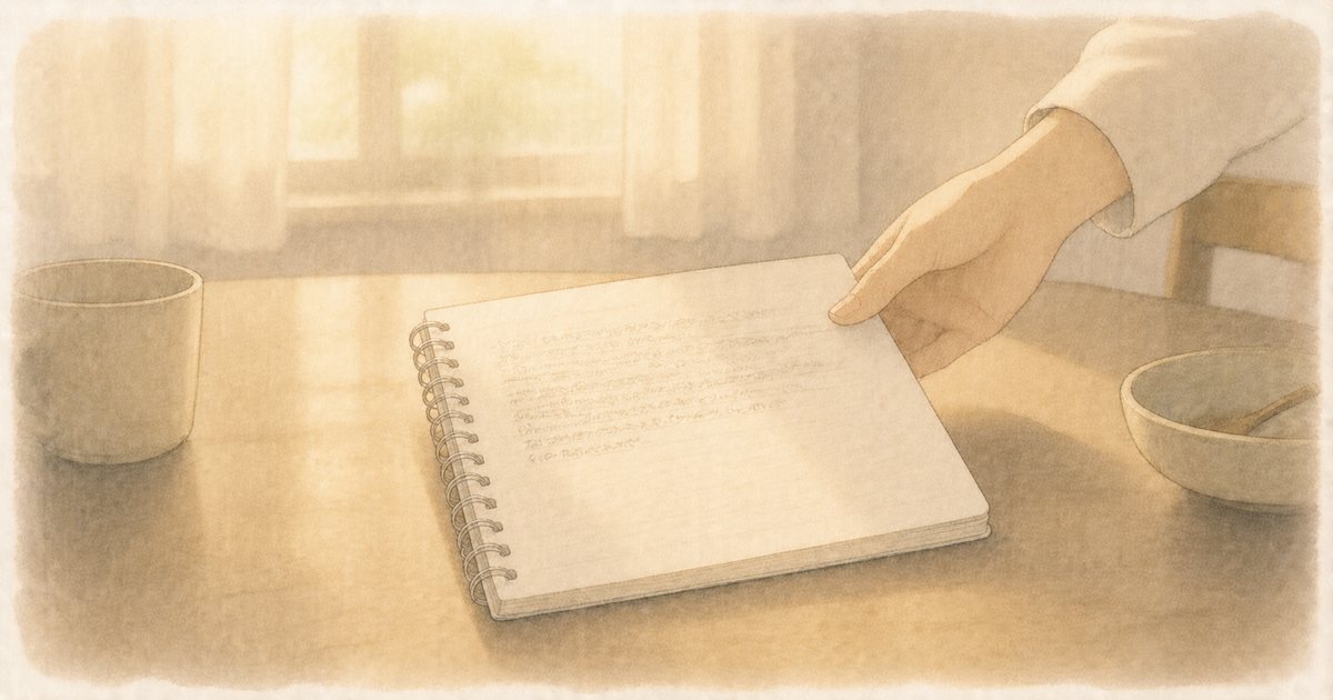 差し出されるノートと受け取る手