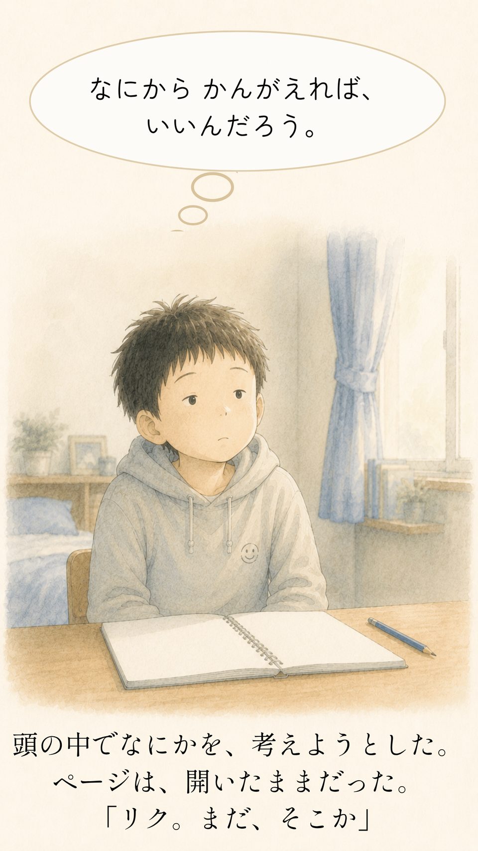 お父さんに「まだ、そこか」と言われてうなずくリク