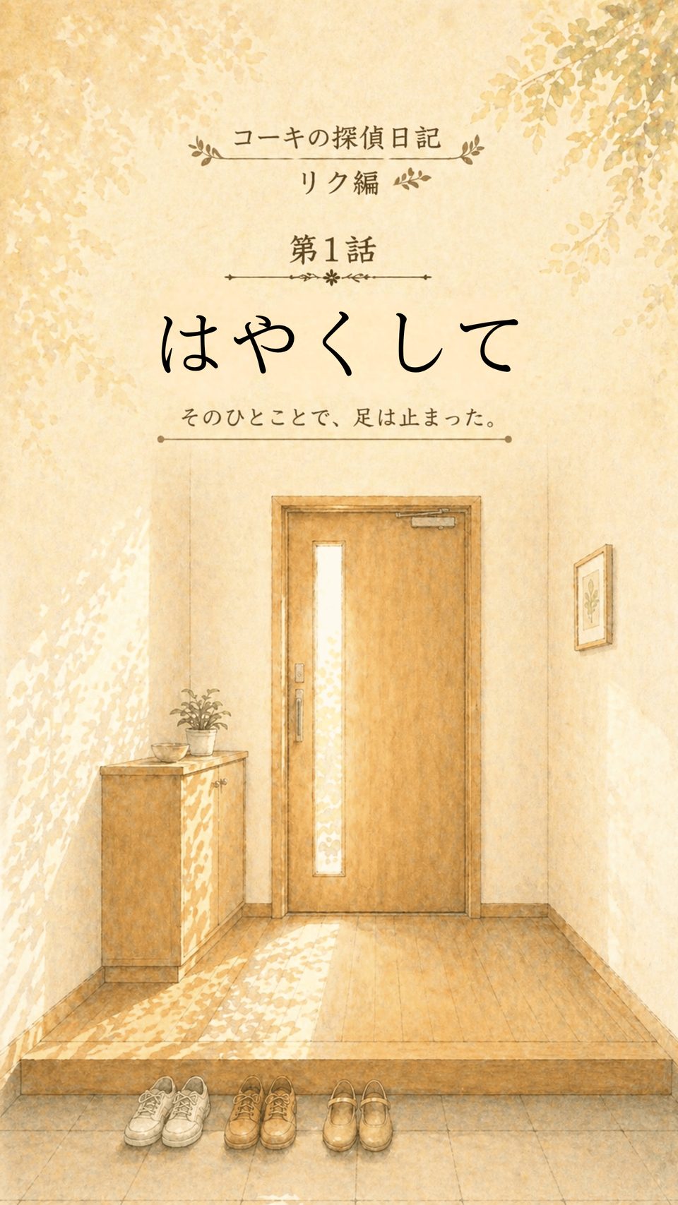 玄関でくつをはこうとして、足が止まったリク
