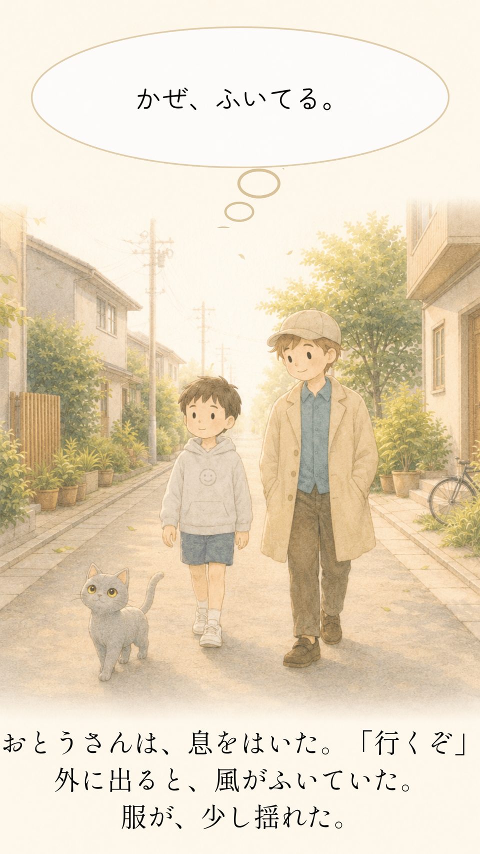 おとうさんと外へ出る。風がふいていた