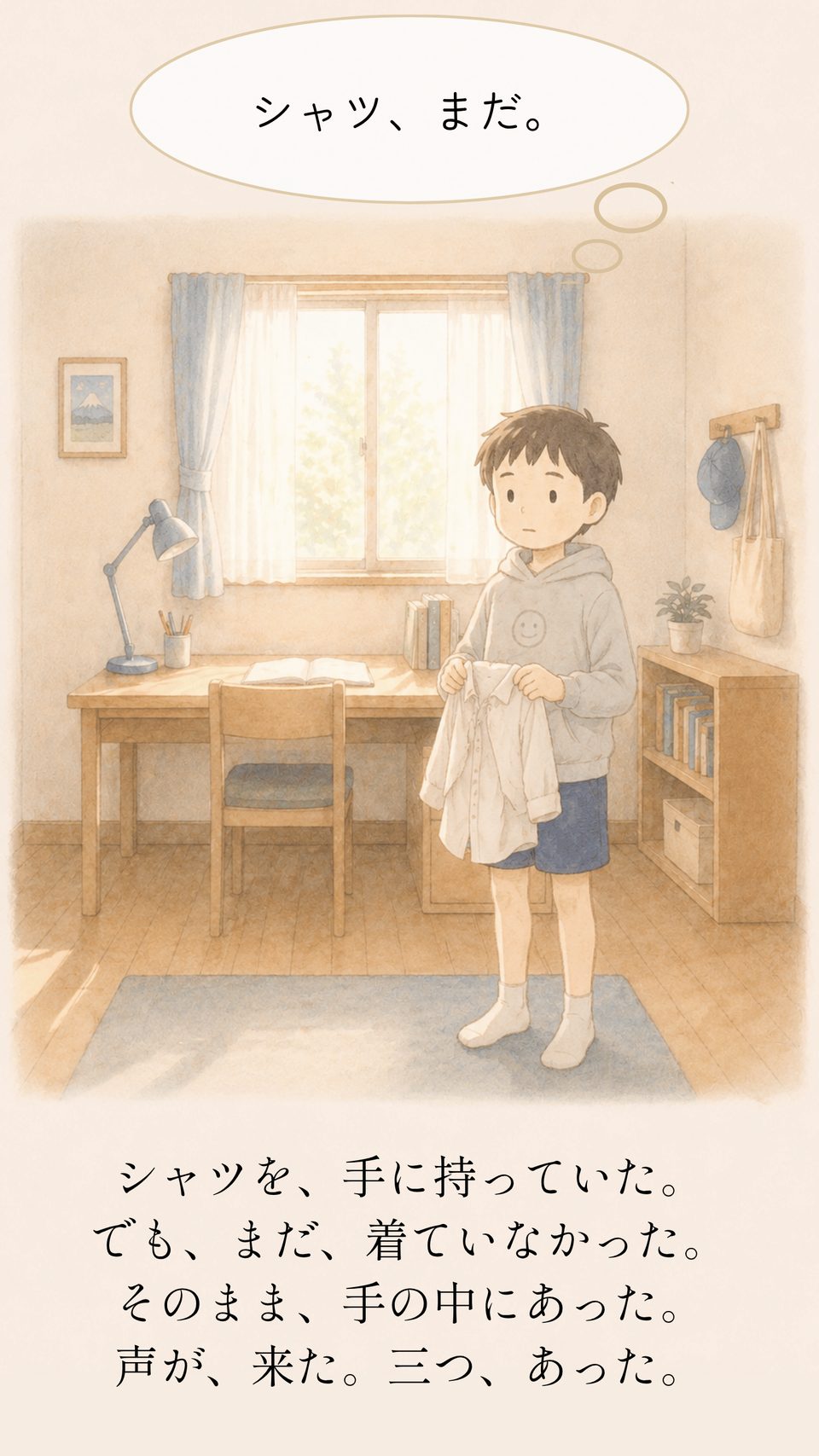 シャツを手に持ったまま動けないリク
