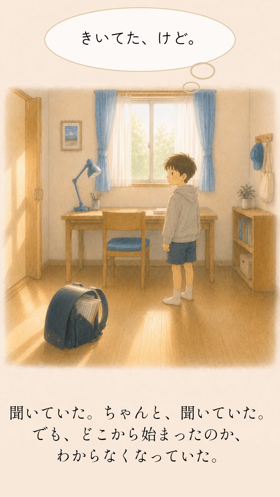 「話、聞いてたか」聞いていた。でも、どこからかわからなかった