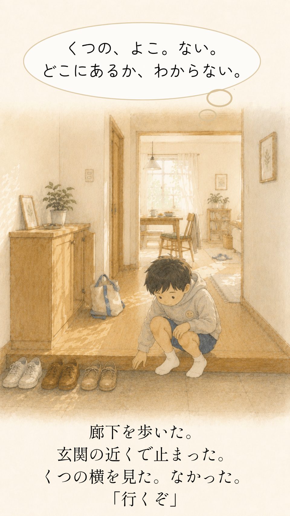 くつをそろえても探していたものが見つからないリク