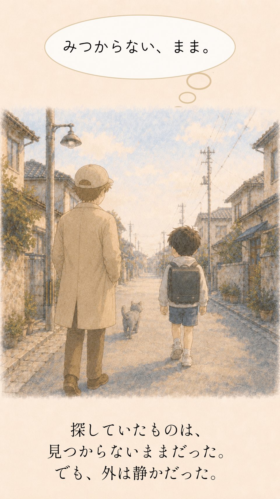 外でルリのあとを歩き、コーキとすれちがうリク