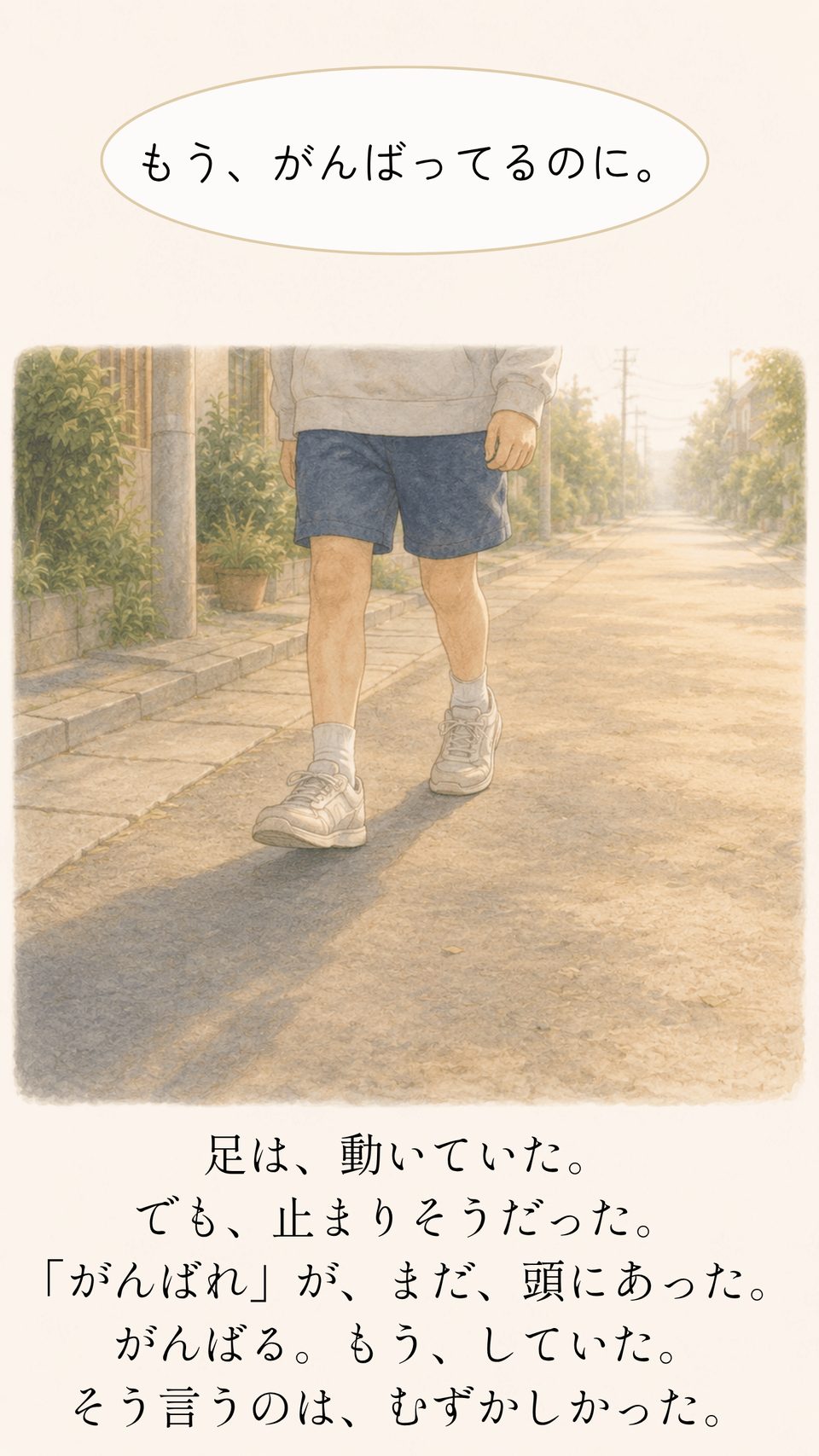 「がんばれ」という言葉が残ったまま歩くリク