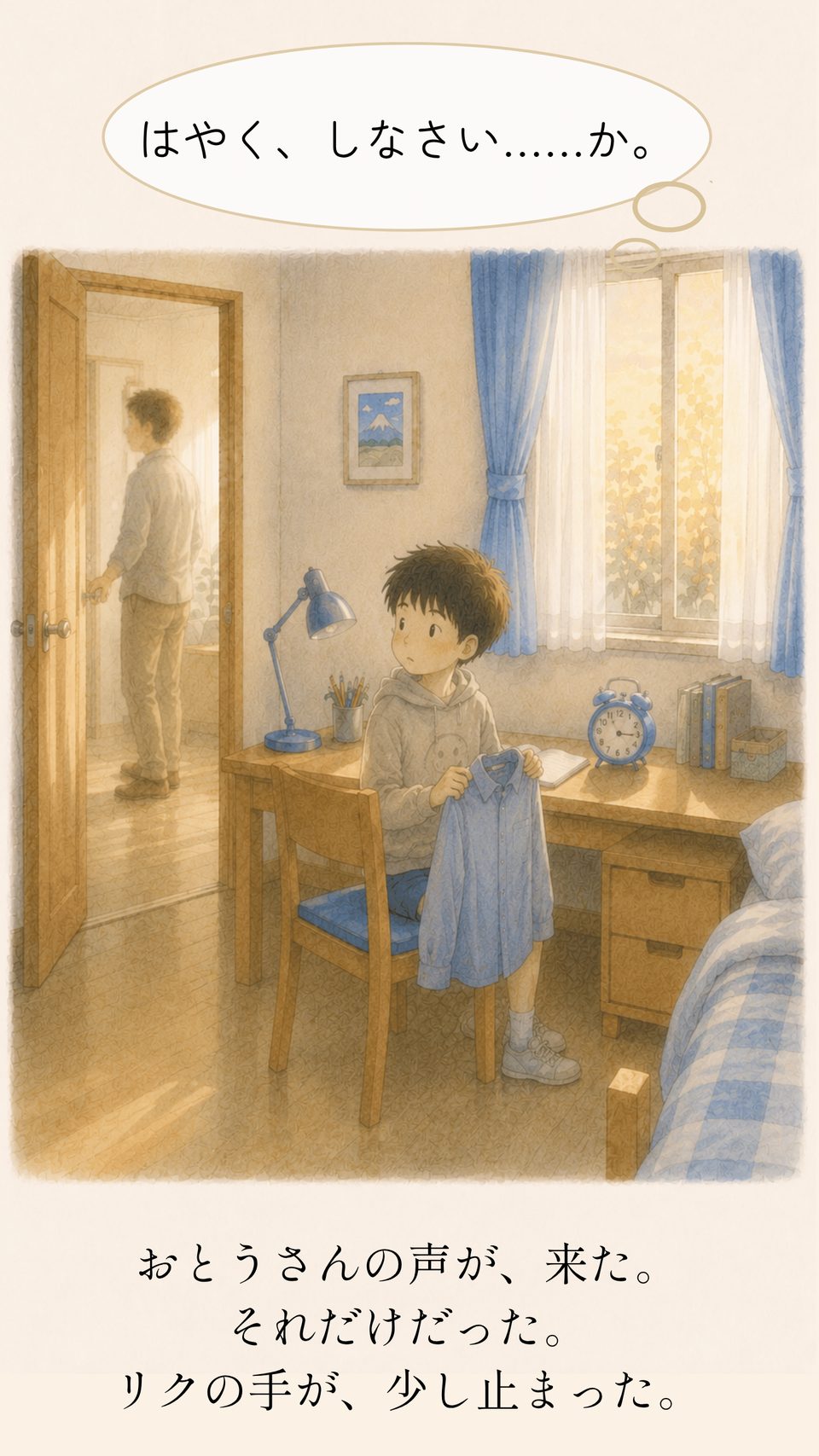 お父さんに「早くしなさい」と言われるリク