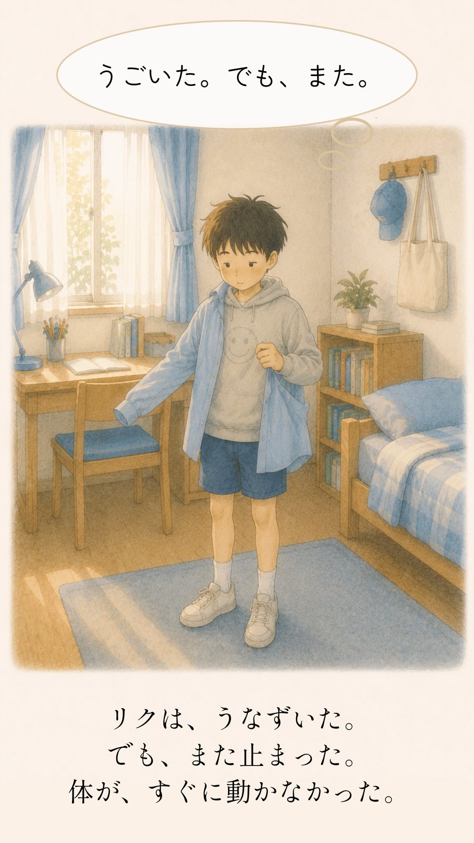 シャツを着ても途中でまた止まるリク