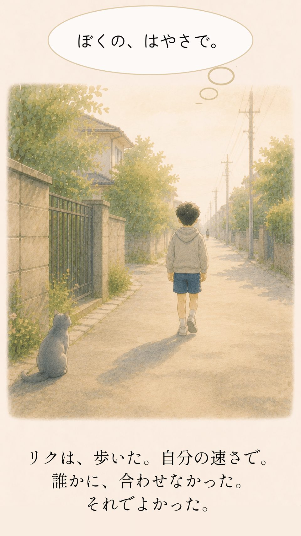 自分の速さで道を歩くリク