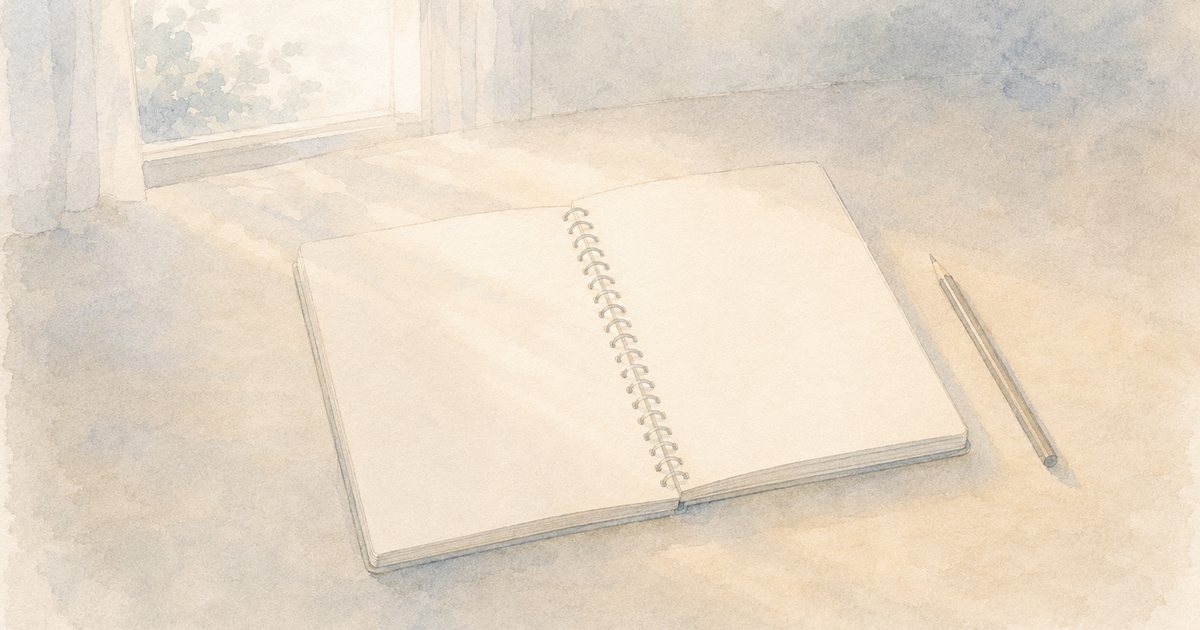 窓辺の光の中に開かれた白紙のノート